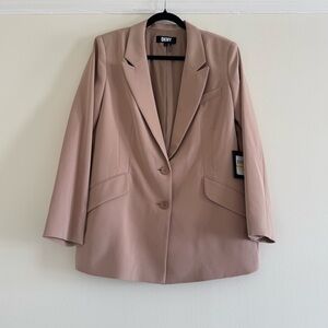 NWT DKNY Blazer Women's Two-Button Peak Lapel Pink Beige Suit Jacket Size M